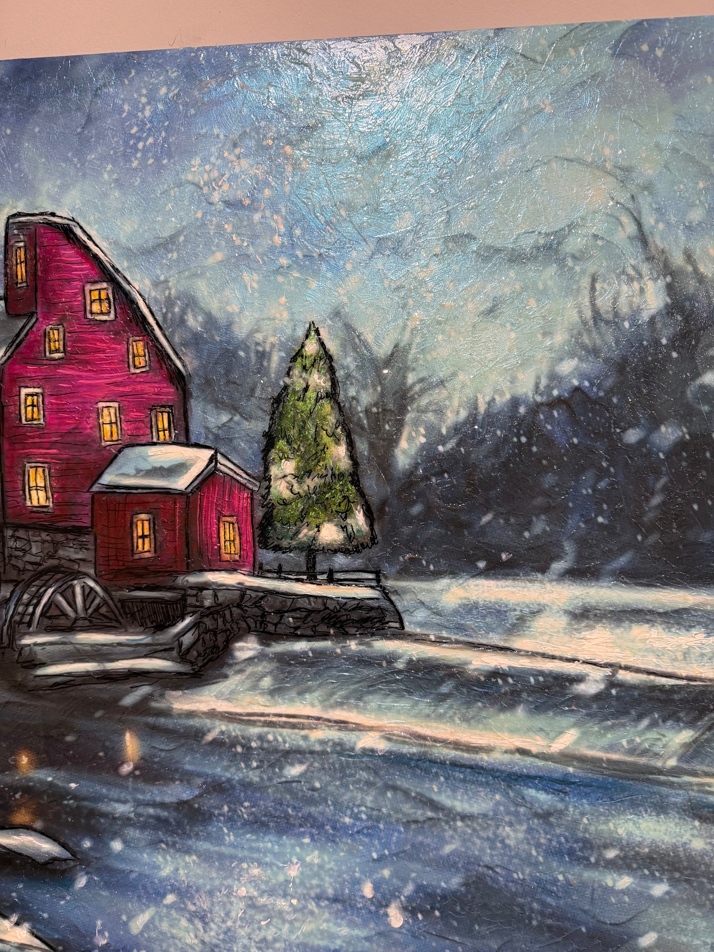 Winter Gleam at the Crimson Mill XXXL Original
